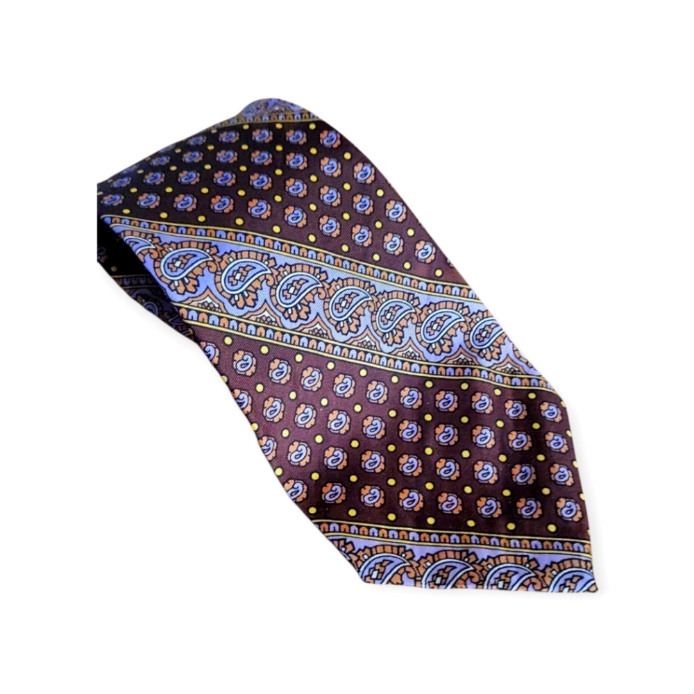 Vintage 70's The WM. Hengerer Co. Brown & Lavender Retro Paisley Necktie